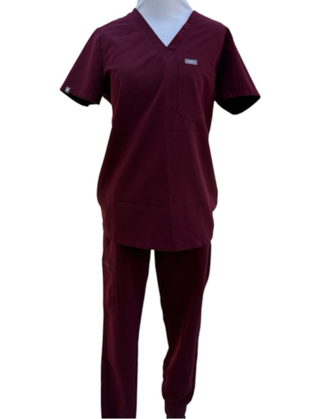 Figs Women's Scrub Set in Burgundy - V-Neck Top & Jogger Pants